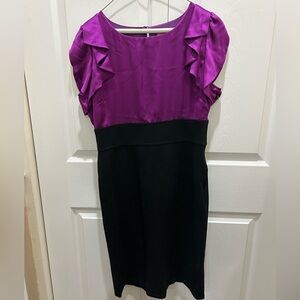 Eliza J New York Purple 100% Silk and Black Midi Dress Size 12
